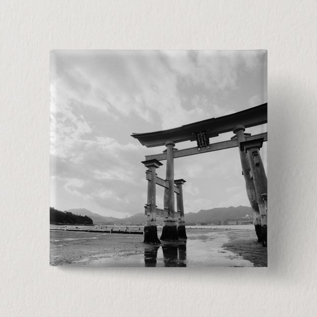 Asia, Japan, Myajima. Torri Gate 2 2 Inch Square Button (Front)