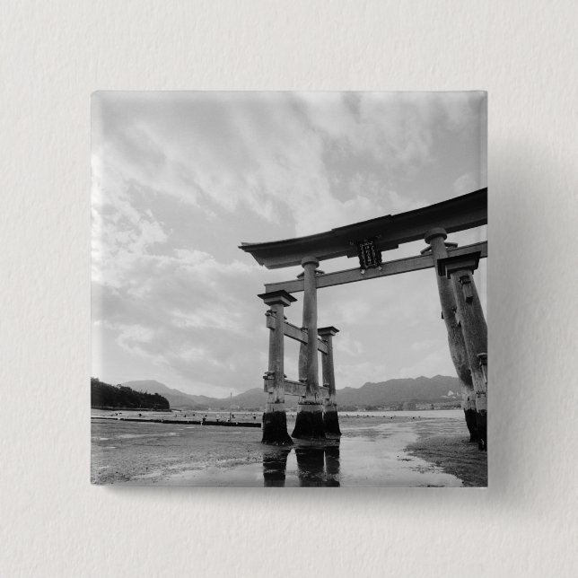 Asia, Japan, Myajima. Torri Gate 2 Inch Square Button (Front)