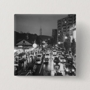 Asia, Japan, Tokyo. Evening, Harajuku Station, 2 Inch Square Button