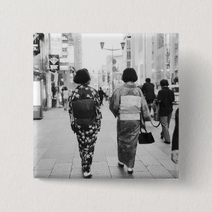 Asia, Japan, Tokyo. Geishas on the Ginza. 2 Inch Square Button