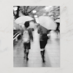 Asia, Japan, Tokyo. Young women and umbrellas. Postcard