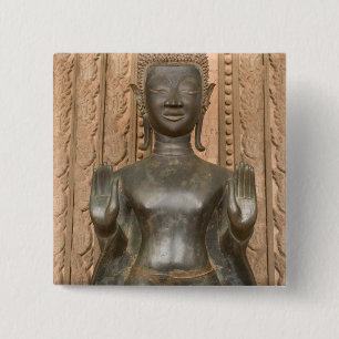 Asia, Laos, Vientiane, Bronze Buddha at Hawn 2 Inch Square Button