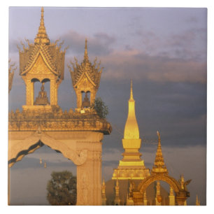 Asia, Laos, Vientiane. That Luang Temple. Tile