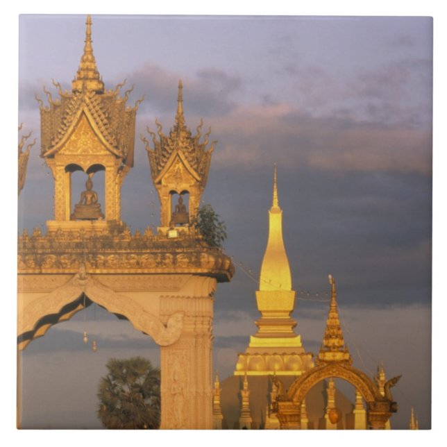 Asia, Laos, Vientiane. That Luang Temple. Tile (Front)