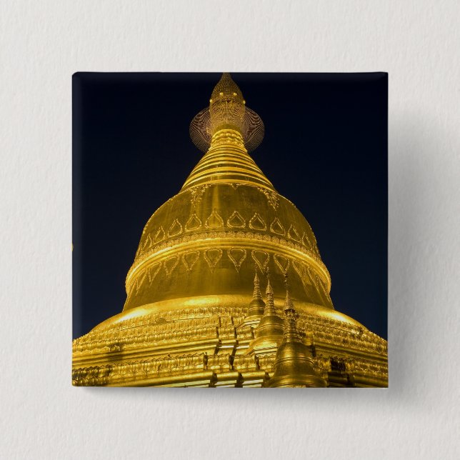 Asia, Mayanmar, Yangon, Buddhist temple in 2 Inch Square Button (Front)