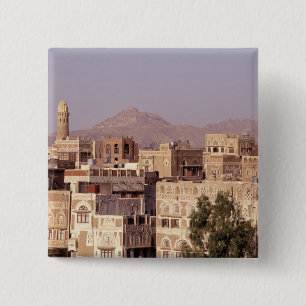 Asia, Middle East, Republic of Yemen, Sana'a. 2 Inch Square Button