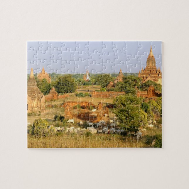 Asia, Myanmar (Burma), Bagan (Pagan). Cows pass Jigsaw Puzzle (Horizontal)