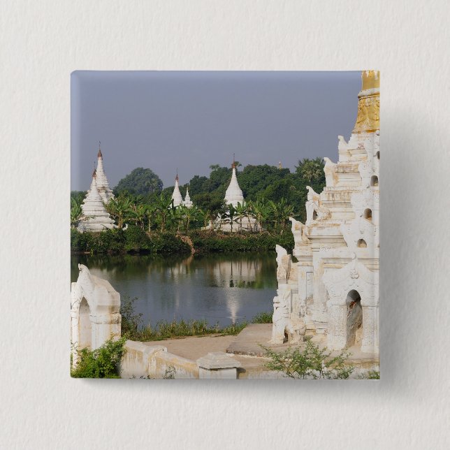 Asia, Myanmar (Burma), Mandalay. A buddhist 2 Inch Square Button (Front)
