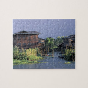 Asia, Myanmar, Inle Lake. A floating village on Jigsaw Puzzle
