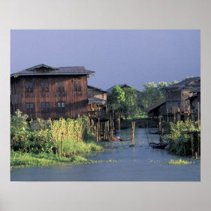 Asia, Myanmar, Inle Lake. A floating village on Poster