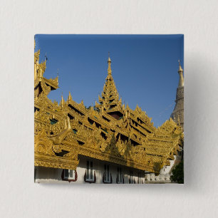 Asia, Myanmar, Yangon. Golden stupa of Shwedagon 2 Inch Square Button