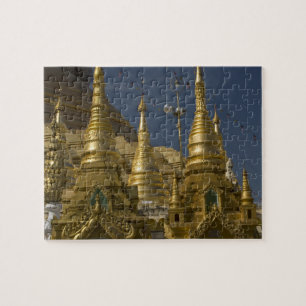 Asia, Myanmar, Yangon. Golden stupa of Shwedagon Jigsaw Puzzle