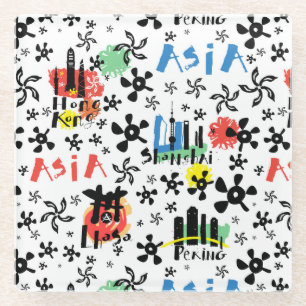 Asia Symbols Pattern Glass Coaster
