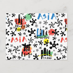 Asia   Symbols Pattern Postcard
