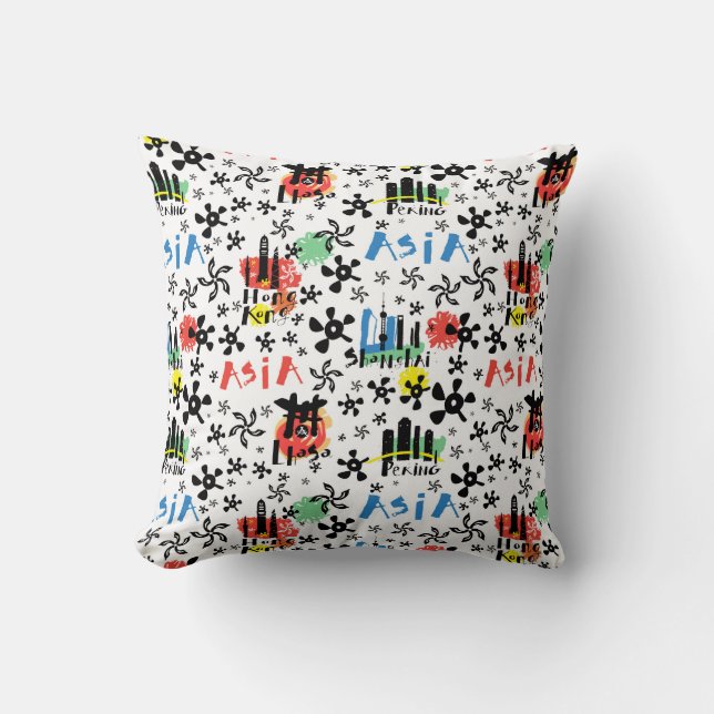 Asia | Symbols Pattern Throw Pillow (Front)