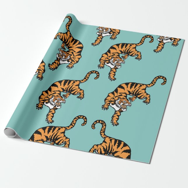 Asia Tiger Pattern Wrapping Paper (Unrolled)