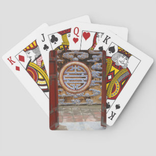 Asia, Vietnam. Ornate wall at the Citadel Playing Cards