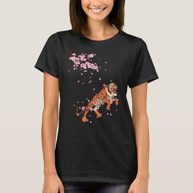Asia Wild Animal Cherry Blossom Predator Sakura Tr T-Shirt (Front)
