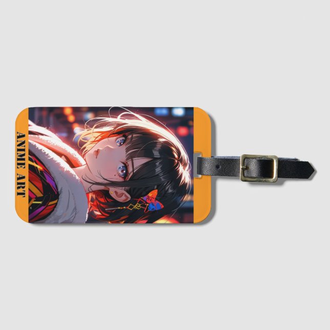 Asian anime cute girl design luggage tag (Front Horizontal)