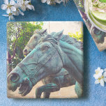 Asian Antique Turquoise Horse Statue Photo Stylish Stone Coaster<br><div class="desc">Discovered in a lush garden setting, this turquoise Asian statue shouts exploration and adventure. End the day with your favourite beverage using this stunning photography stone coaster. Makes a great housewarming gift! You can easily personalize this stone coaster plus I also offer customization on any product. Please message me with...</div>