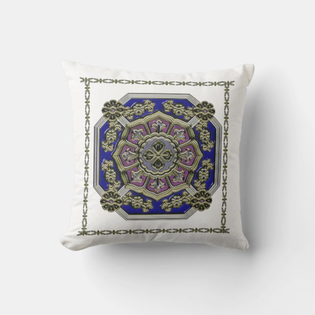 Asian Art Deco Traditional Jewelled Throw Pillow (Front)