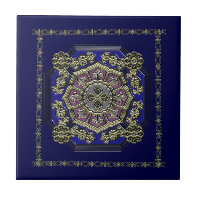 Asian Art Deco Traditional Jewelled Tile (Front)