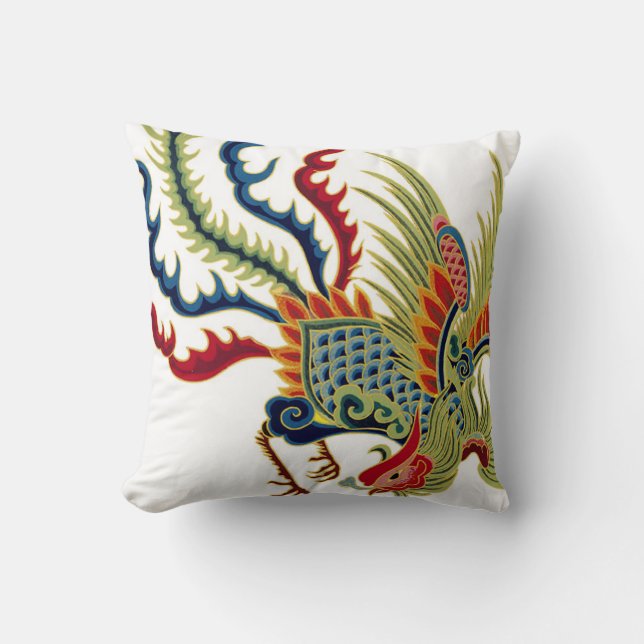Asian Art Rooster Throw Pillow (Front)