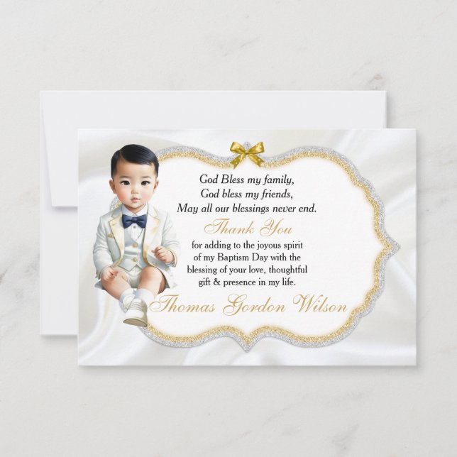 Asian Baby Boy Baptism Communion Thank You (Front)