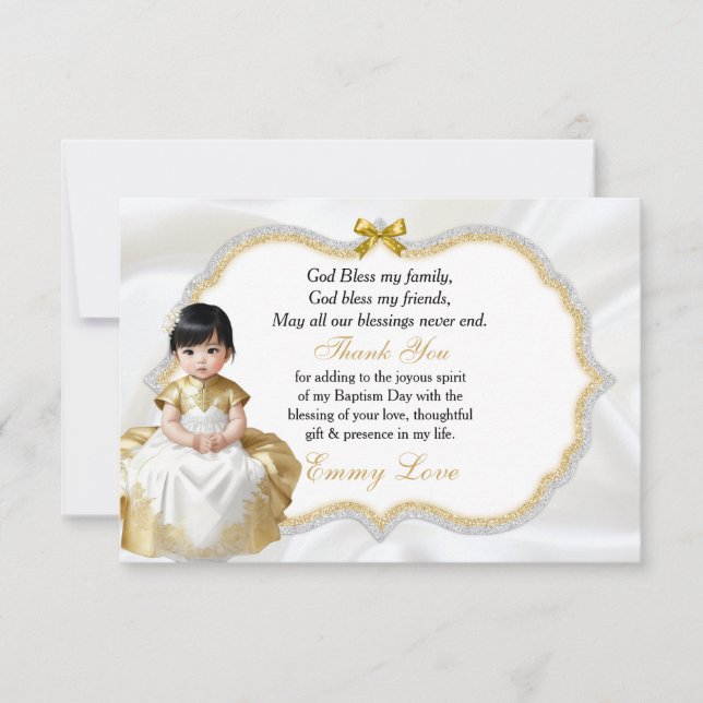 Asian Baby Girl Baptism Christening Thank You (Front)