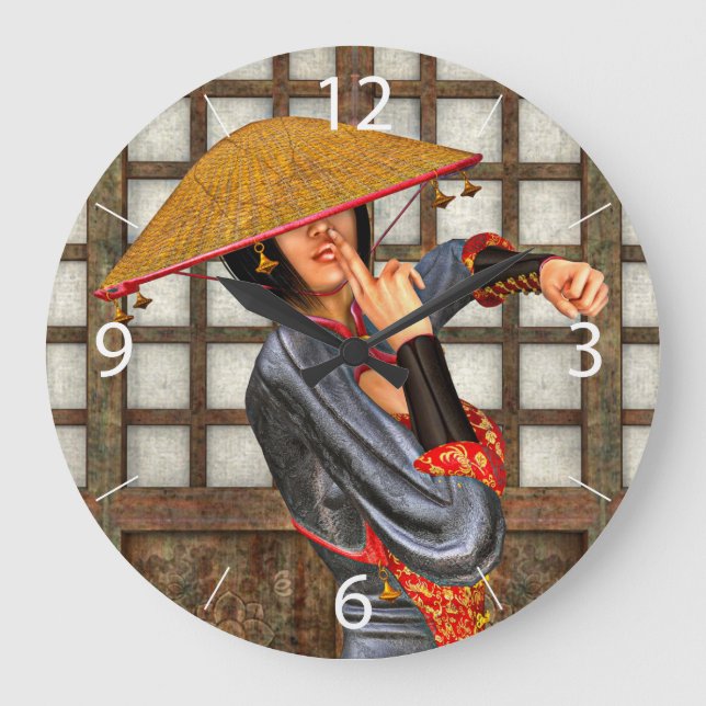 Asian Battle Woman Large Clock (Front)