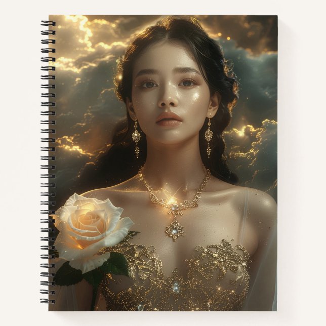 Asian Beauty With White Rose Notebook (Front)