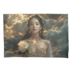 Asian Beauty With White Rose Pillowcase
