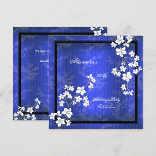 Asian Blue Black Blossom White Birthday Party Invitation