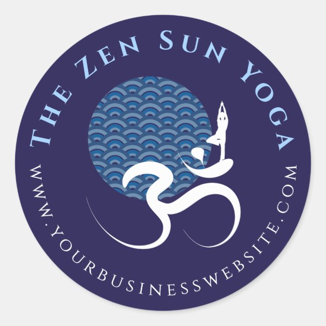 Asian Blue Sun Yoga Modern Zen Calligraphy Om Aum Classic Round Sticker (Front)