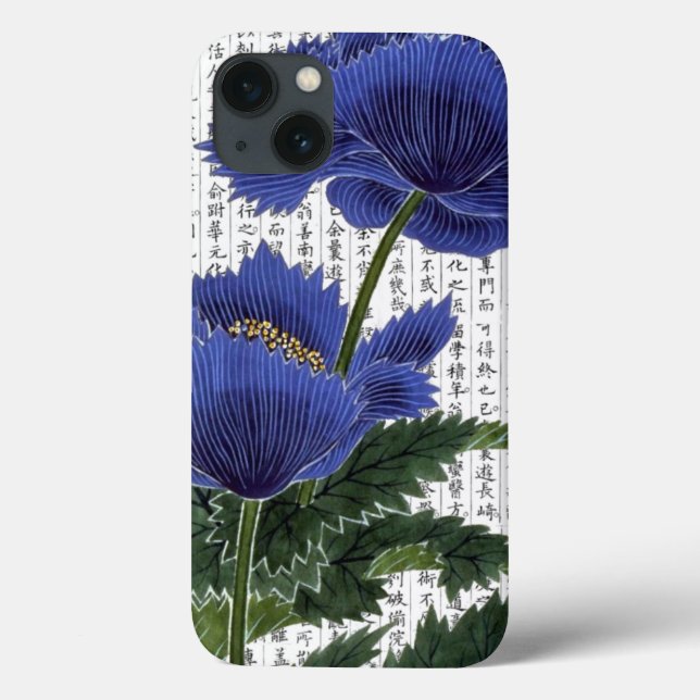 Asian BluePoppies on Kanji Background Case-Mate iPhone Case (Back)