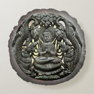 Asian Buddha Statue Round Pillow