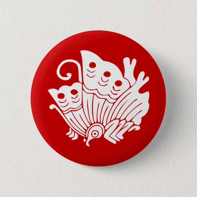 Asian Butterfly Japanese Kamon Design 2 Inch Round Button (Front)