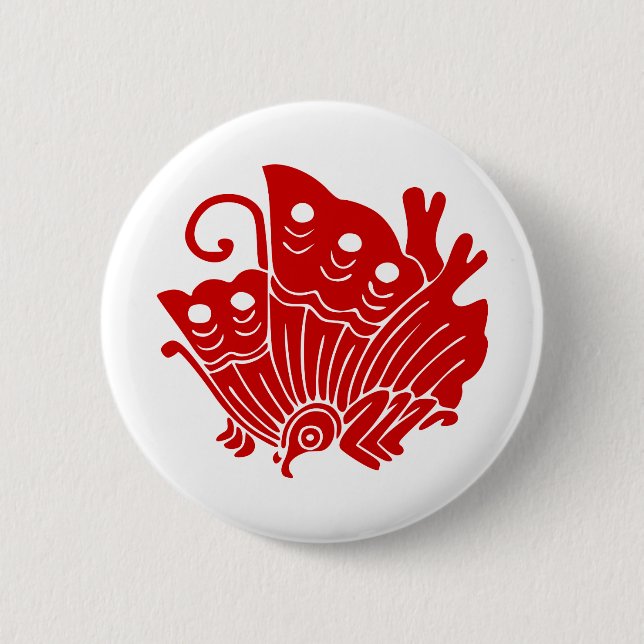 Asian Butterfly Japanese Kamon Design 2 Inch Round Button (Front)