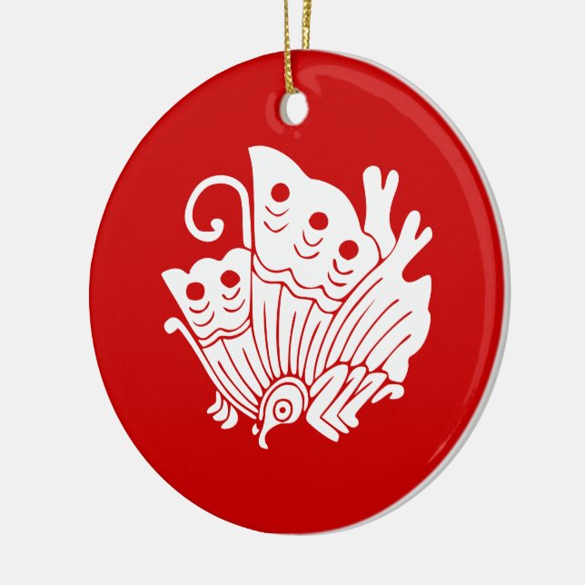 Asian Butterfly Japanese Kamon Design Ceramic Ornament (Left)