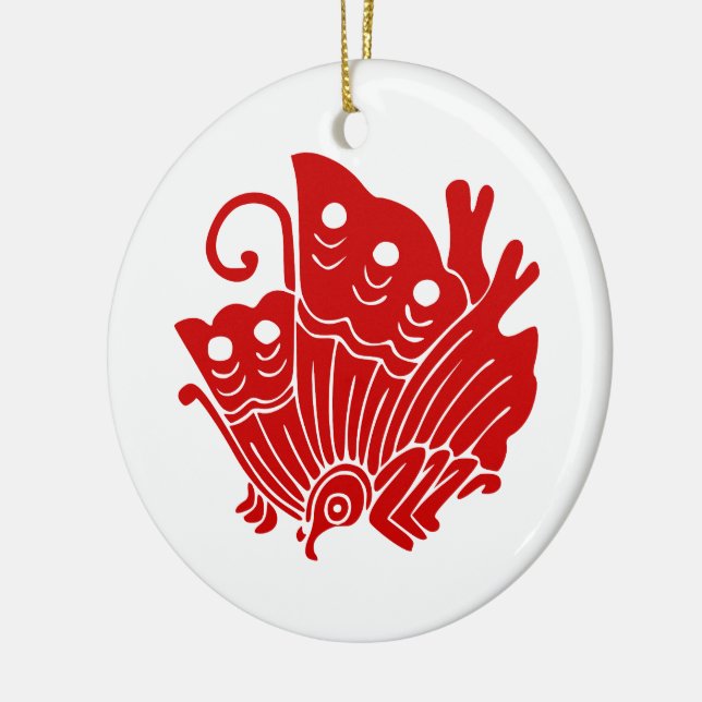 Asian Butterfly Japanese Kamon Design Ceramic Ornament (Left)