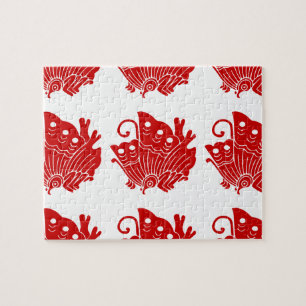 Asian Butterfly Japanese Kamon Design Jigsaw Puzzle