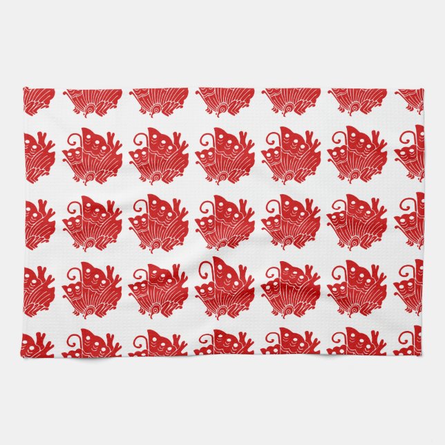 Asian Butterfly Japanese Kamon Design Kitchen Towel (Horizontal)