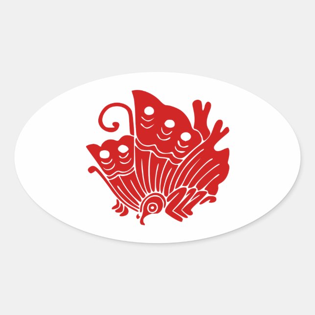 Asian Butterfly Japanese Kamon Design Oval Sticker (Front)
