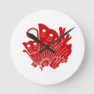 Asian Butterfly Japanese Kamon Design Round Clock