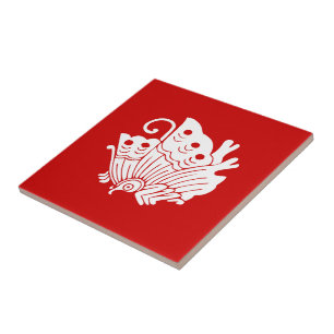 Asian Butterfly Japanese Kamon Design Tile