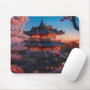 Asian Castle of the Garden Sunset Mouse Pad