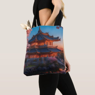 Asian Castle of the Garden Sunset Tote Bag