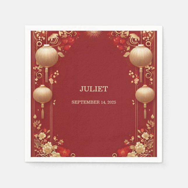 Asian Chinese Bilingual Hei Bold Bridal Shower Napkin (Front)