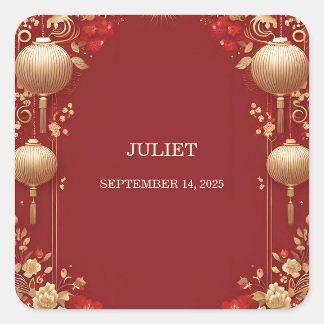 Asian Chinese Bilingual Hei Bold Bridal Shower Square Sticker (Front)