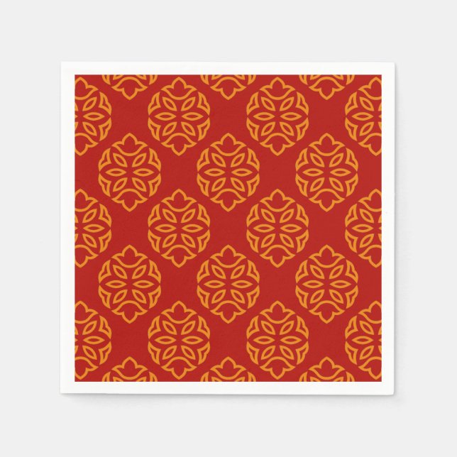 Asian Chinese Seamless Red Gold Pattern Paper Napkin (Front)